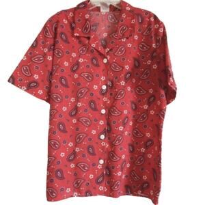Vintage Exclusive of Ornamentation red paisley button down top blouse size 10